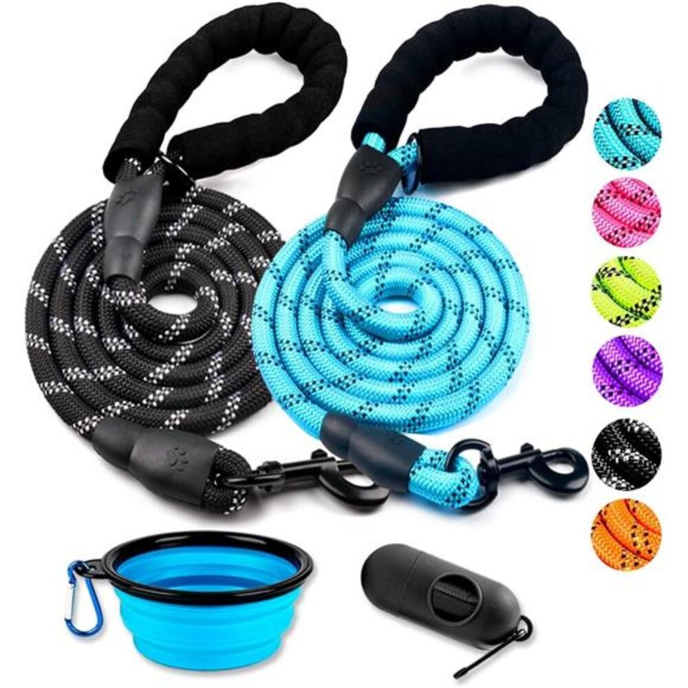 2 Pack Dog Leash 5 FT Heavy Duty - Comfortable Padded Handle - Reflective Dog